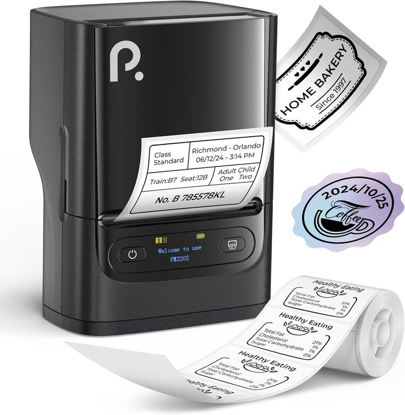 POLONO PM220S Label Maker Machine with Tape, 2 Inch Bluethooth Portable Thermal Label Printer for Small Business, Office, Home, Sticker Printer for Phone and PC, Black - Image 1